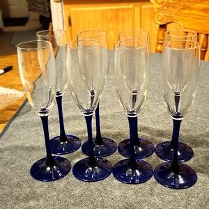 Set of 8 - Lumniarc Colbalt Blue stemmed Champagne Flutes